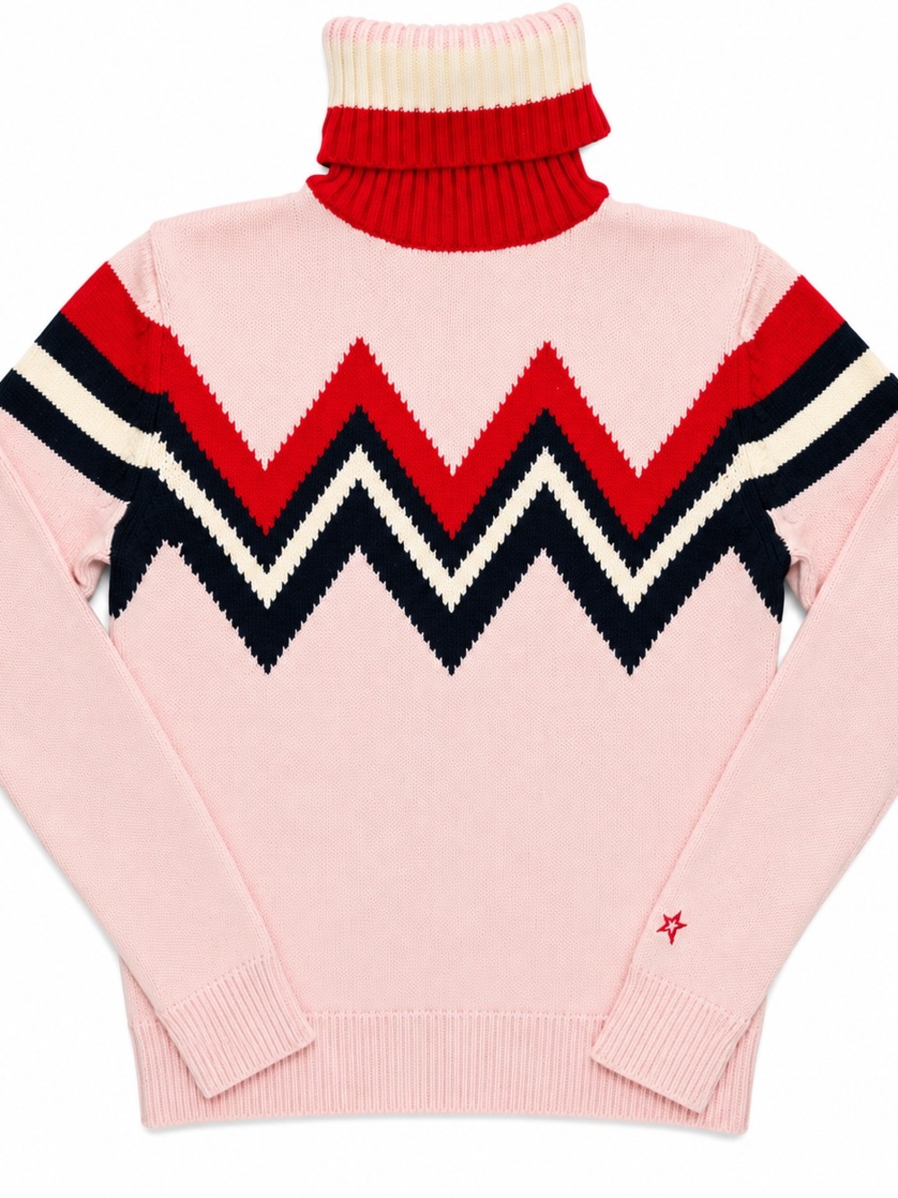 Perfect Moment Merino Wool Chevron Turtleneck Ski Sweater Pink XS